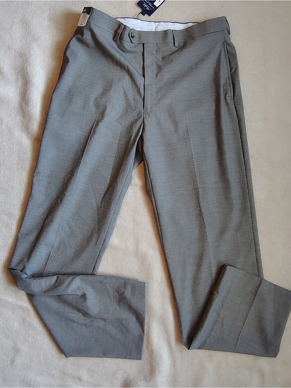 Ralph Lauren Wool Pant Trousers Men 34x32 Brown Black Houndstooth Flat Front NWT